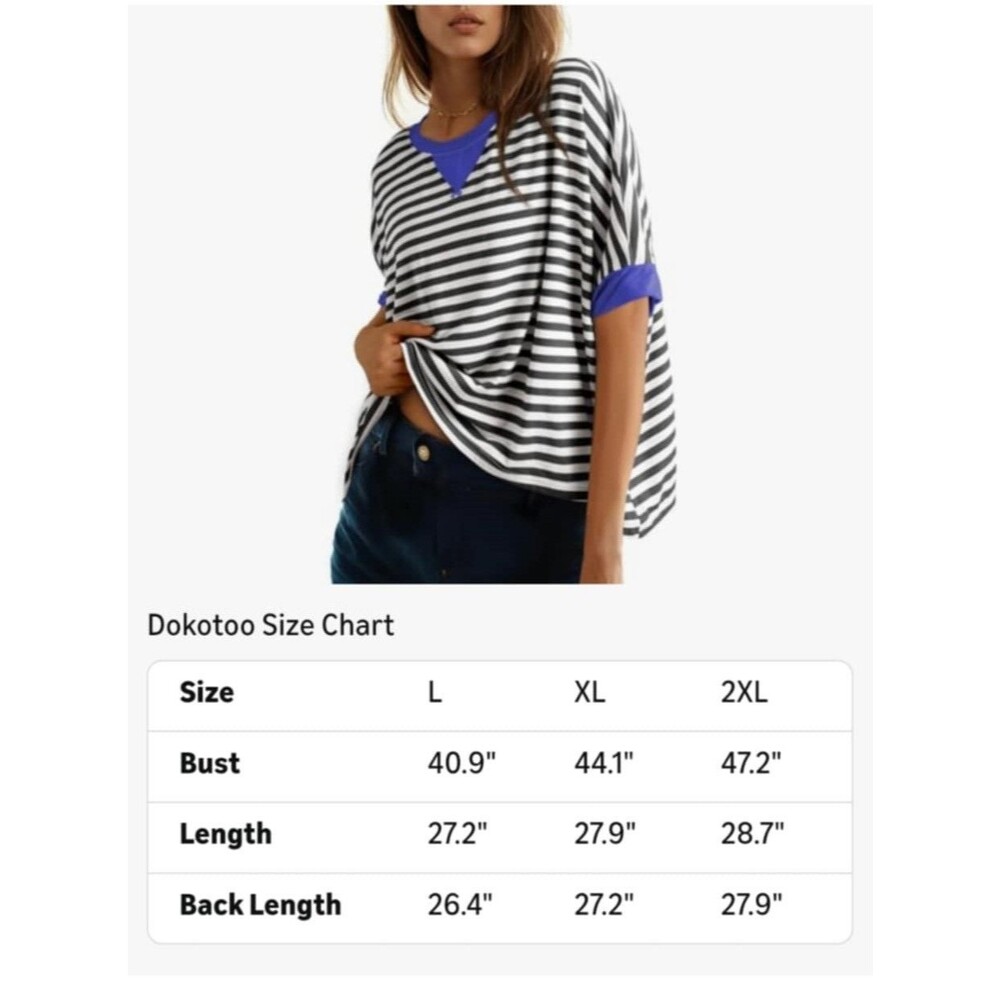 Dokotoo Womens Size L Tops Casual Crewneck Half Sleeve Striped - Picture 2 of 7